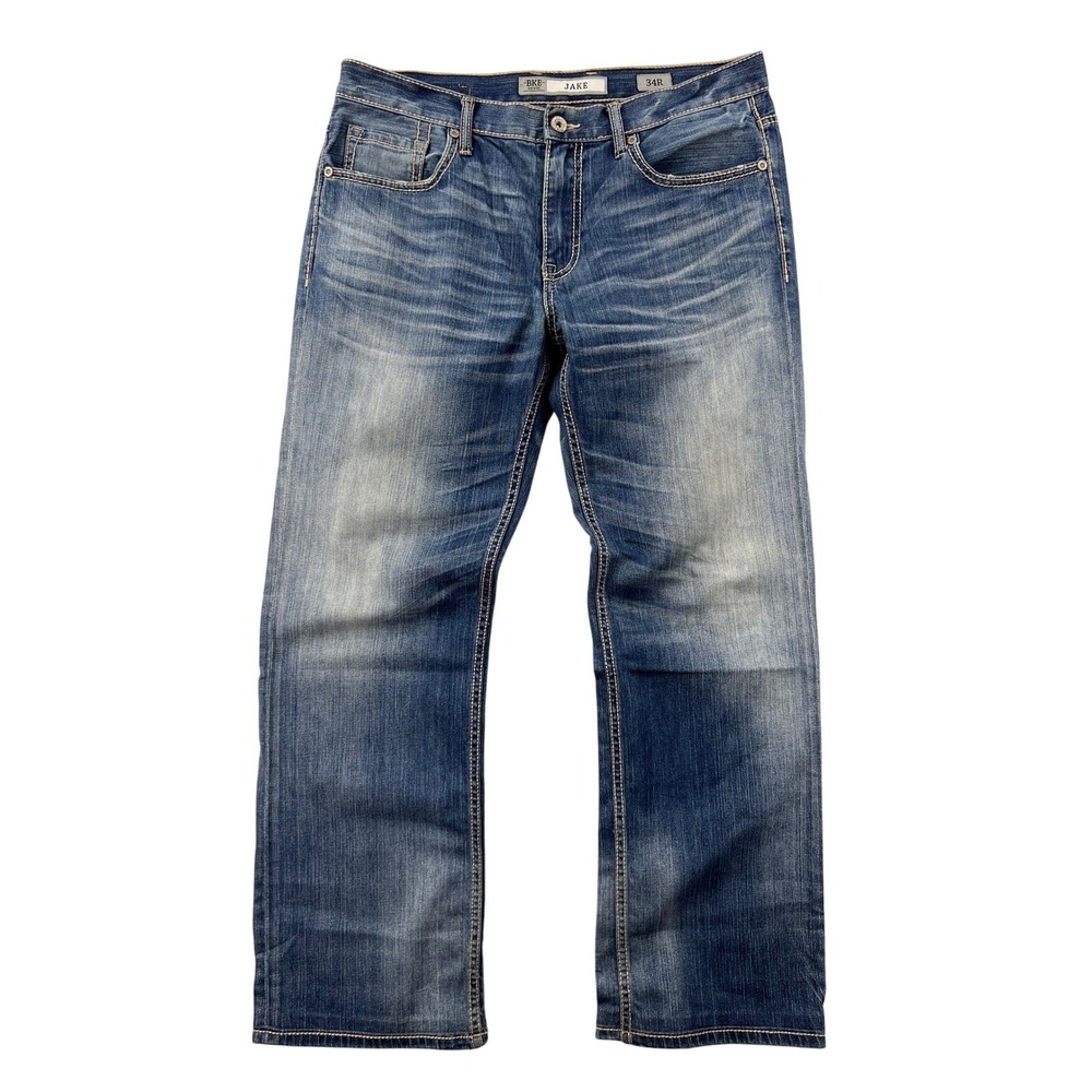BKE Jake Straight Leg Jeans Men 34R (fits 36x31) Blue Medium Wash Stretch Denim